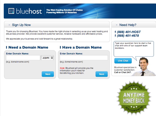 bluehost screen