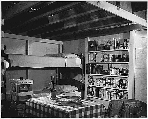 Photograph of a basement family fallout shelter 1960s