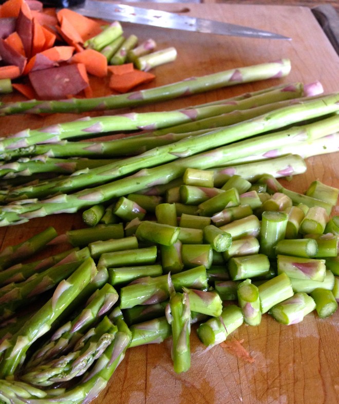 fresh asparagus with sweet potatoes