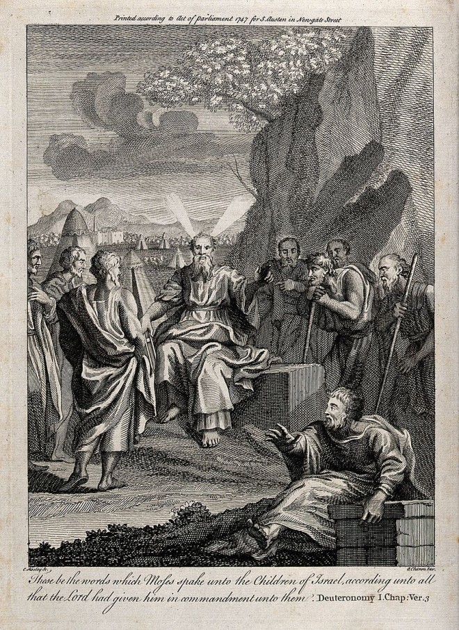 Moses speaks to his people in Moab
